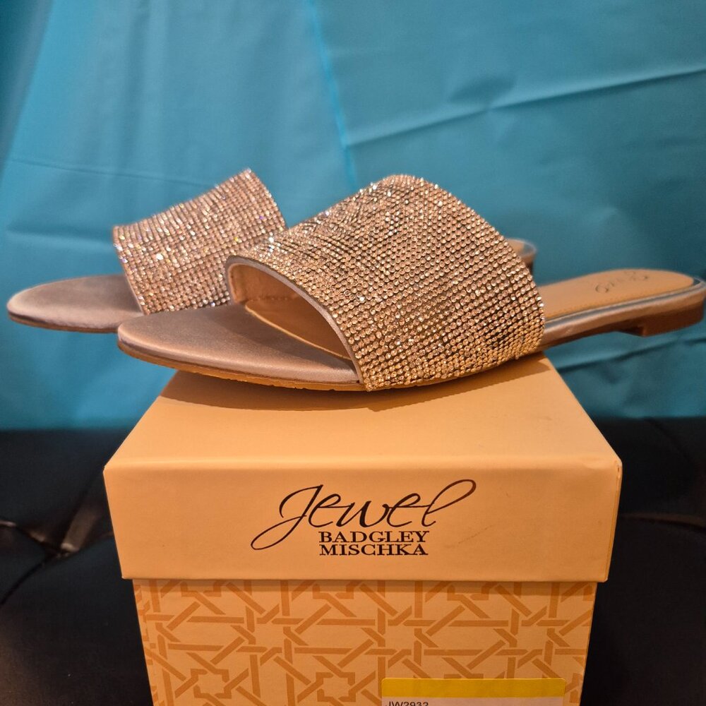 Jewel Badgley Mischka Women's Khaleesi Silver Slide Sandals - Size 8 - Picture 6 of 7